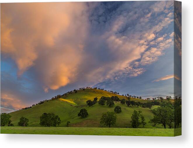 Landscape Canvas Print featuring the photograph Clouds and Hill at Sunrise by Marc Crumpler