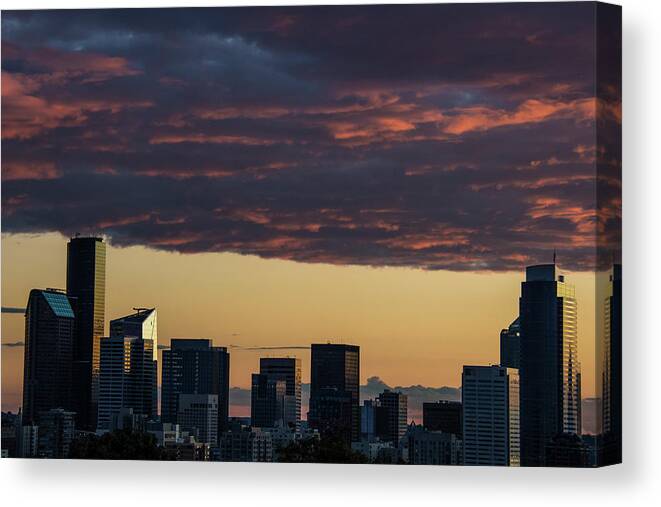 Seattle Canvas Print featuring the photograph Cloudy Seattle Sunset by Matt McDonald