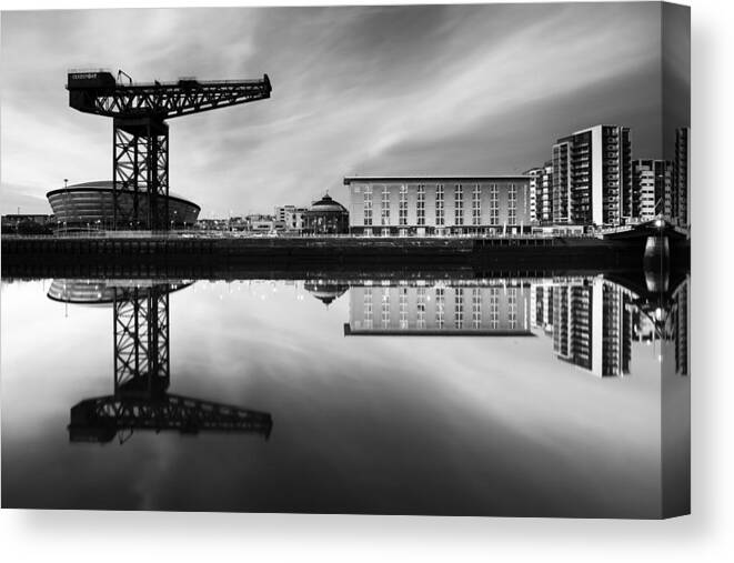 Black And White Canvas Print featuring the photograph Clyde Waterfront Mono by Grant Glendinning
