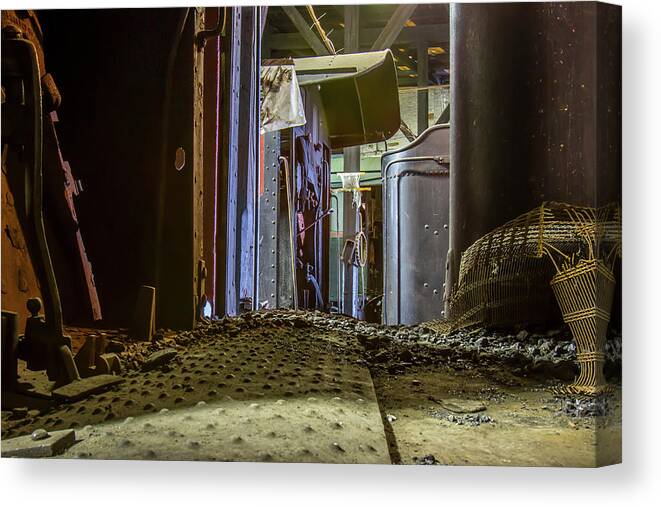 Aging Canvas Print featuring the photograph Coal cars in roundhouse by Karen Foley