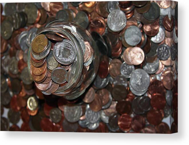 Coins Canvas Print featuring the photograph Coin Jar - Top View by Gravityx9 Designs