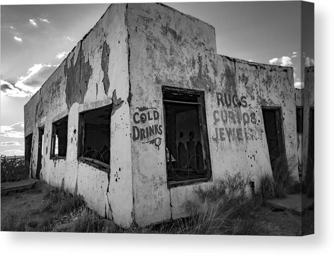 Route 66 Canvas Print featuring the photograph Cold Drinks, Rugs, Curios, Jewelry by Rick Pisio