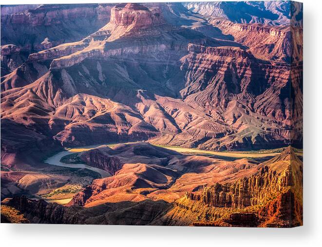 Lipan Point Canvas Print featuring the photograph Colorado River winding thru Grand Canyon by Claudia Abbott