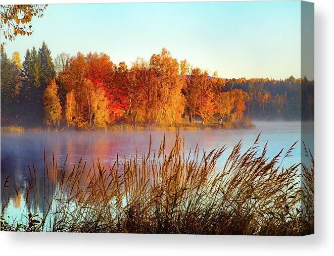 #jefffolger Canvas Print featuring the photograph Colorful dawn on Haley Pond by Jeff Folger