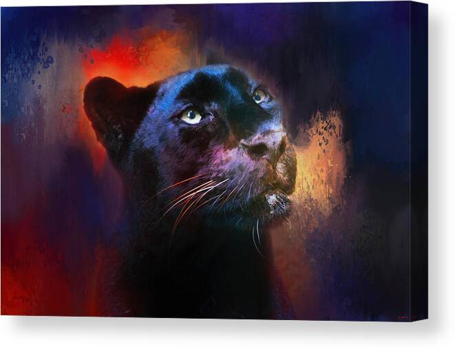 Jai Johnson Canvas Print featuring the photograph Colorful Expressions Black Leopard by Jai Johnson