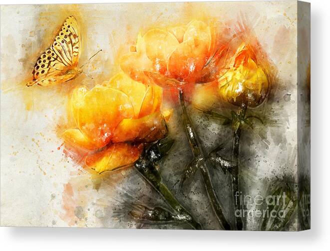 Ranunculus Canvas Print featuring the digital art Colors Attract by Teresa Zieba