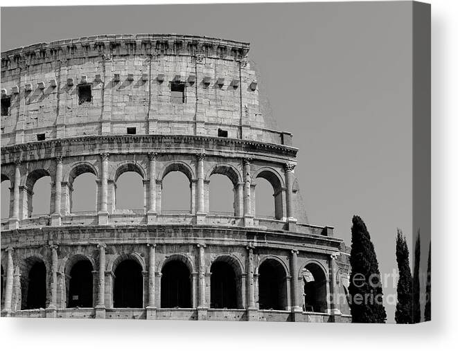 Italy Canvas Print featuring the photograph Colosseum or Coliseum black and white by Edward Fielding