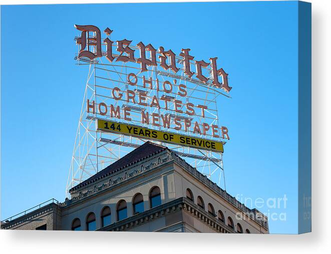 Clarence Holmes Canvas Print featuring the photograph Columbus Dispatch Roof Top Sign I by Clarence Holmes