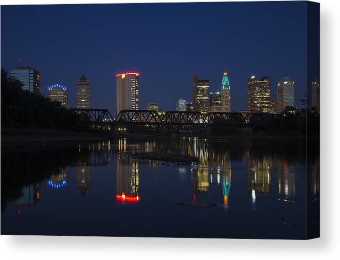 Columbus Canvas Print featuring the photograph Columbus Night Reflection by Alan Raasch