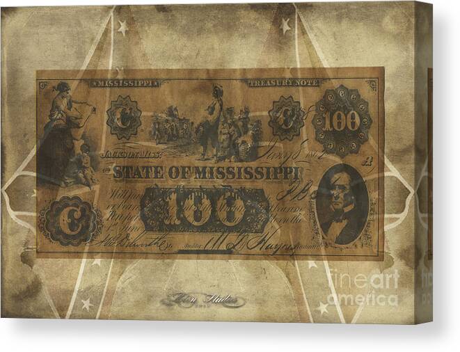Photoshop Canvas Print featuring the digital art Confederate Mississippi $100 Note by Melissa Messick