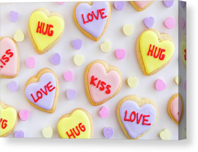 Valentines Day Canvas Print featuring the photograph Conversation Heart Cookie Love by Teri Virbickis
