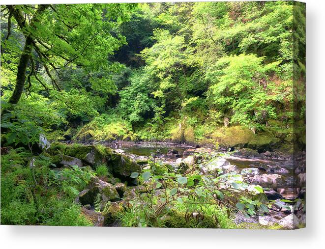 Snowdonia Canvas Print featuring the photograph Conwy Waterall Snowdonia Wales Journey of Mountains by John Williams