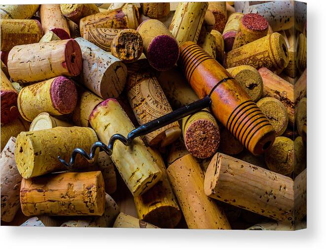 Wine Canvas Print featuring the photograph Corks And Corkscrew by Garry Gay