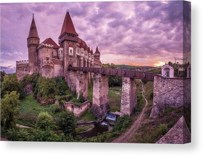 Hunedoara Canvas Print featuring the photograph Corvin Castle - Hunedoara, Romania - Travel photography by Giuseppe Milo