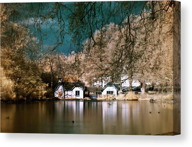 Landscape Canvas Print featuring the photograph Cottage on the lake by Helga Novelli