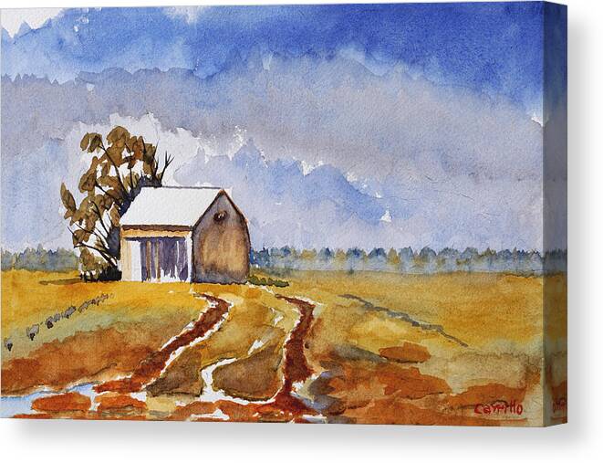 Rural Landscape Canvas Print featuring the painting Country Barn by Ruben Carrillo