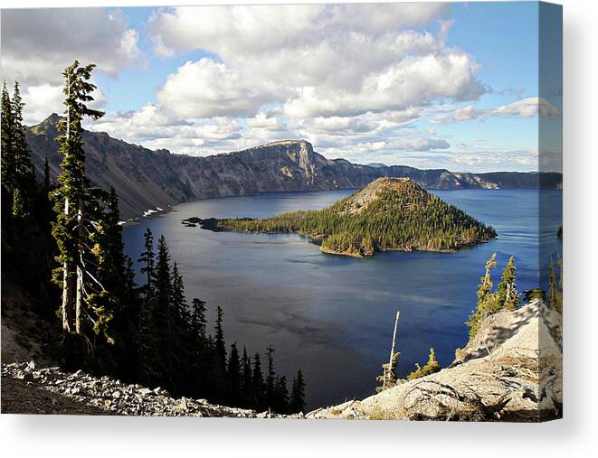 Peaceful Canvas Print featuring the photograph Crater Lake - Intense blue waters and spectacular views by Alexandra Till