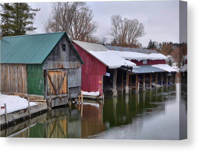 Crooked River Michigan Canvas Print featuring the photograph Crooked River Boat House by Russell Todd