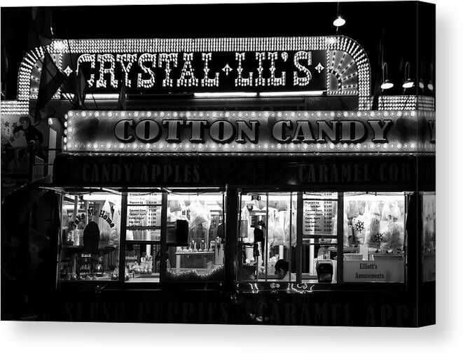 Fair Canvas Print featuring the photograph Crystal Lils and Cotton Candy BW by Mary Bedy