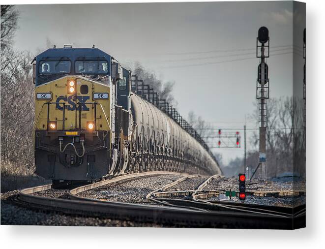 Landscape Canvas Print featuring the photograph CSX ethanol train at Henderson Ky by Jim Pearson