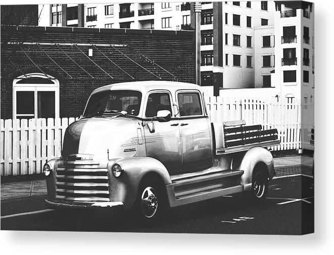 Terry D Photography Canvas Print featuring the photograph Custom Chevy Asbury Park NJ Black and White by Terry DeLuco