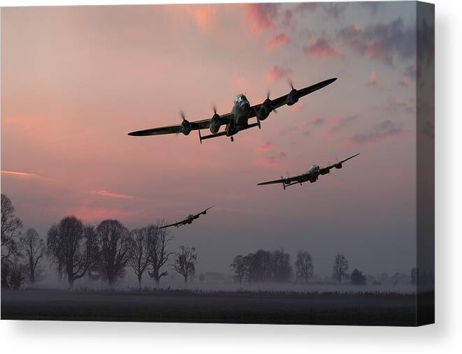 617 Squadron Canvas Print featuring the photograph Dambusters departing by Gary Eason