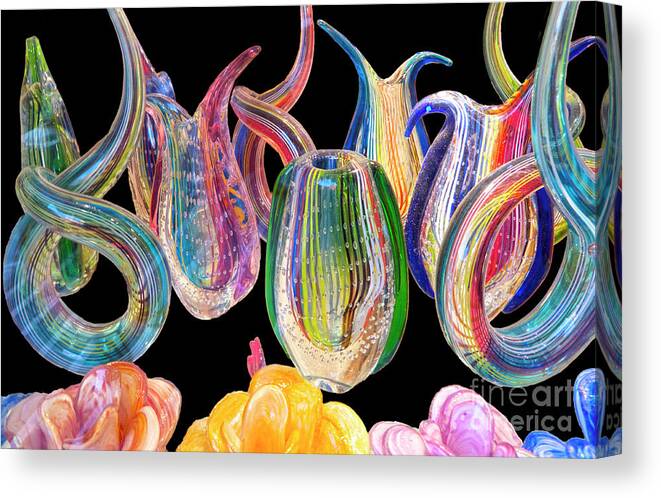 Glass Canvas Print featuring the photograph Dancing glass objects by Heiko Koehrer-Wagner