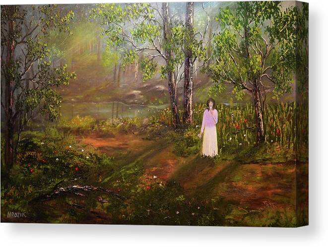 Girl Canvas Print featuring the painting Dandelion In The Breez by Michael Mrozik