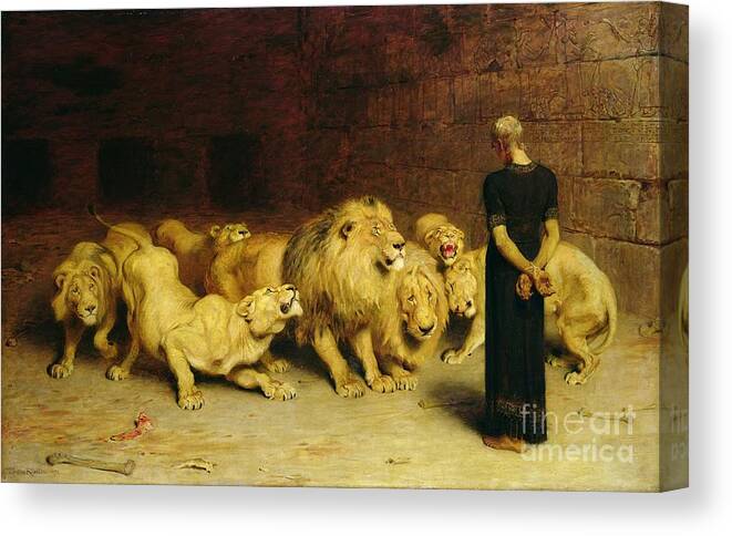 Daniel In The Lions Den Canvas Print featuring the painting Daniel in the Lions Den by Briton Riviere