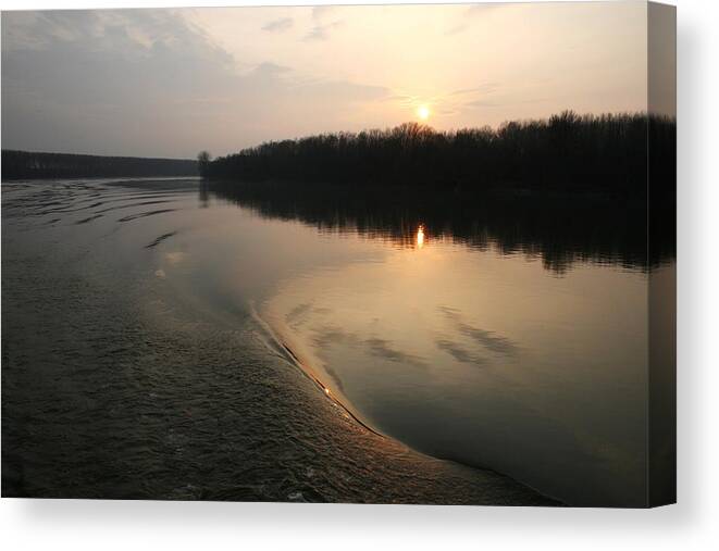 Sunset Canvas Print featuring the photograph Danube River Sunset by Valia Bradshaw