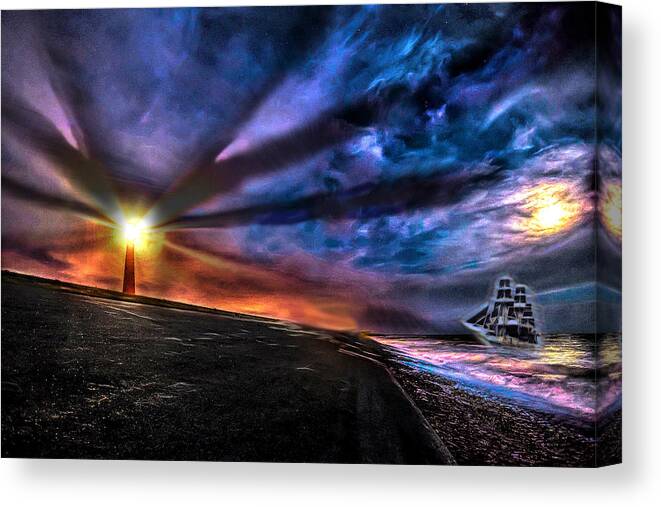 Lighthouse Canvas Print featuring the digital art Darkhouse by Lisa Yount