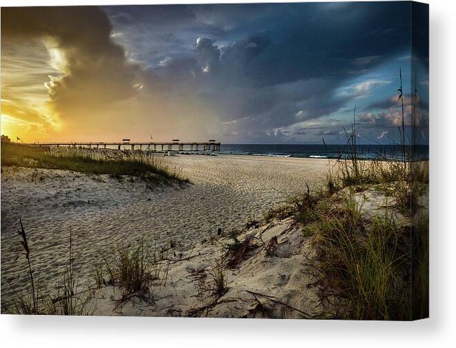 Alabama Canvas Print featuring the photograph Dawn at 4 Seasons Pier and Cotton Bayou by Michael Thomas