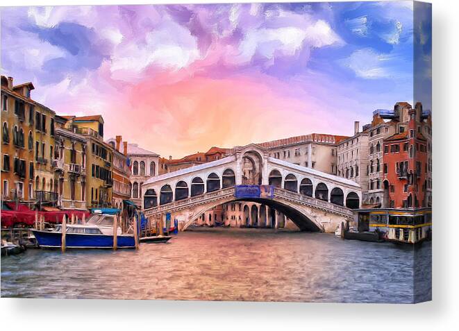 Dawn Canvas Print featuring the painting Dawn Light at Rialto Bridge by Dominic Piperata