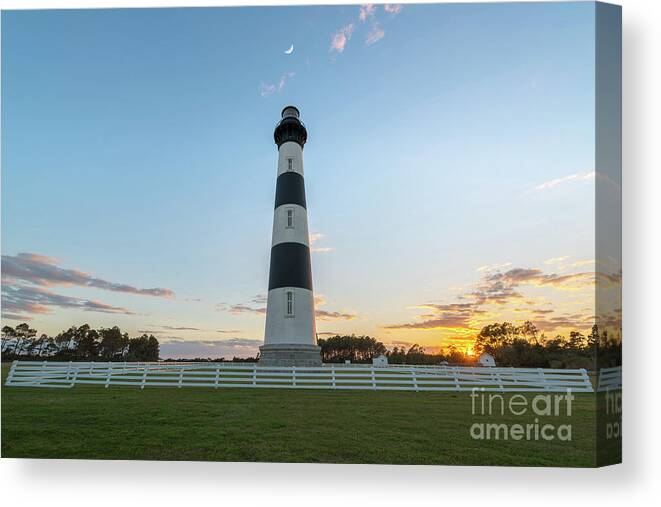 Bodie Island Lighthouse Canvas Print featuring the photograph Day Moon over Bodie Island Light by Michael Ver Sprill