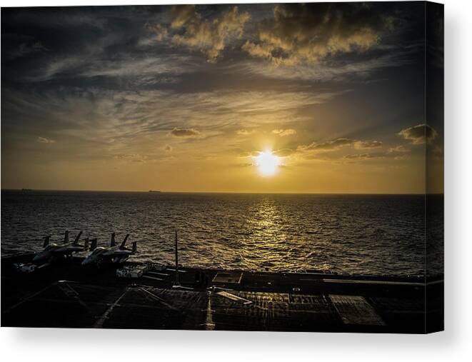 Navy Canvas Print featuring the photograph December Deployment Sunset by Larkin's Balcony Photography