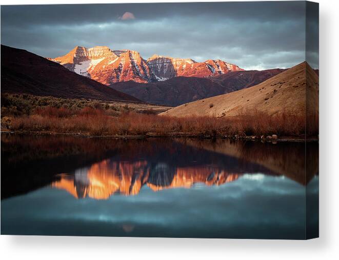 December Canvas Print featuring the photograph December glow on Timp. by Wasatch Light