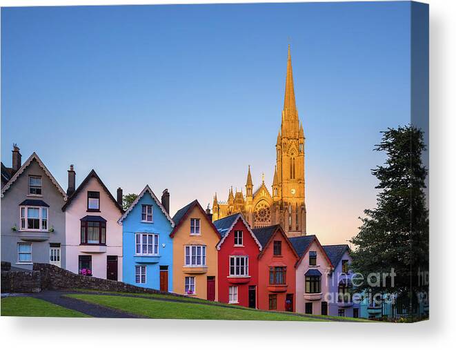 Ireland Canvas Print featuring the photograph Deck of Cards and St Colman's Cathedral, Cobh, Ireland by Henk Meijer Photography