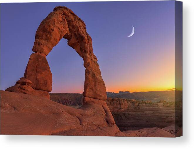 Delicate Arch Canvas Print featuring the photograph Delicate Moon by Darren White