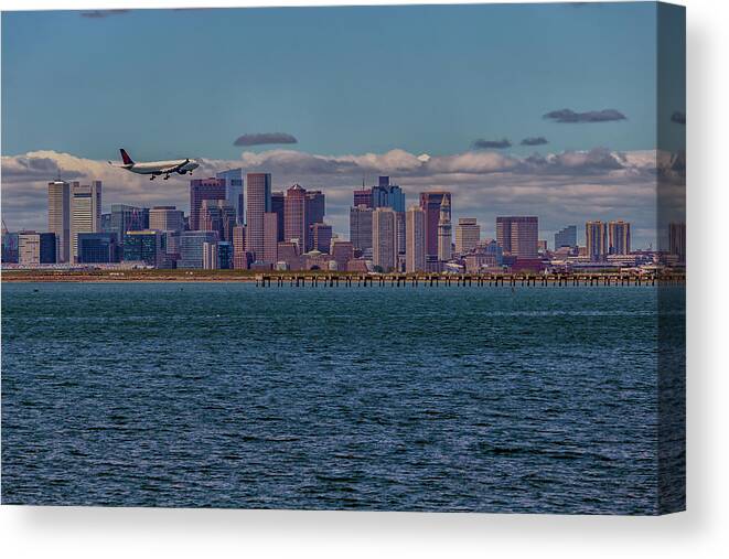 Delta Airlines Lands In Boston Canvas Print featuring the photograph Delta Airlines Lands in Boston by Brian MacLean