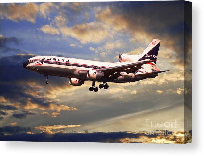 Delta Canvas Print featuring the digital art Delta Airlines Lockheed L-1011 TriStar by Airpower Art
