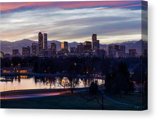 Denver Canvas Print featuring the photograph Denver Sunset by Aaron Spong
