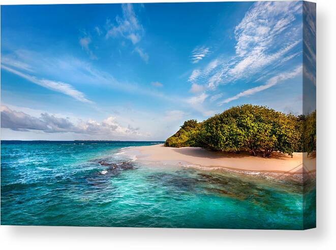 Jenny Rainbow Fine Art Photography Canvas Print featuring the photograph Deserted Maldivian Island by Jenny Rainbow