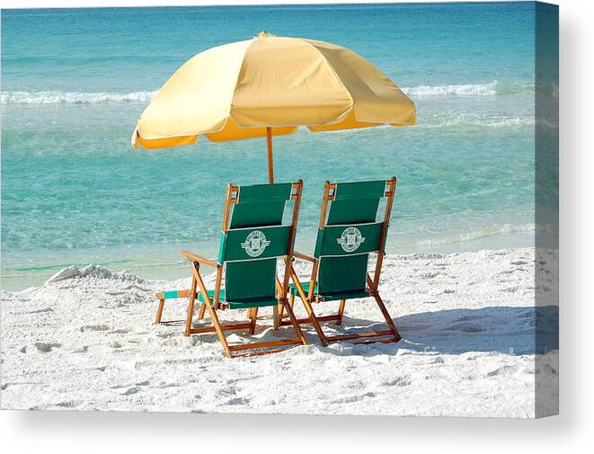 Destin Canvas Print featuring the photograph Destin Florida Beach Chairs Umbrella and Blue Waters by Shawn O'Brien