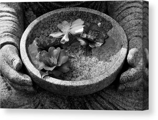 Buddha Canvas Print featuring the photograph Devotional black-and-white version by Dean Harte