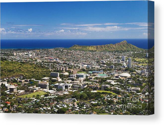 Above Canvas Print featuring the photograph Diamond Head Aerial by Greg Vaughn - Printscapes