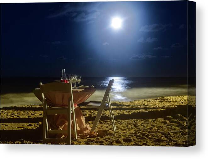 Punta Cana Canvas Print featuring the photograph Dinner for Two in the Moonlight by Nicole Lloyd