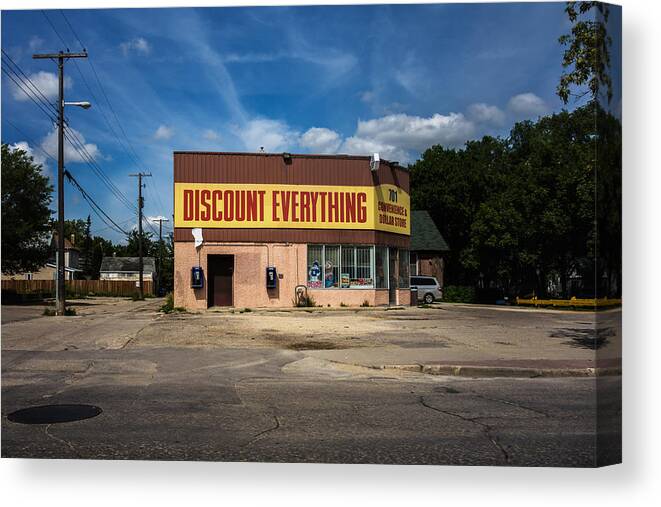 Architecture Canvas Print featuring the photograph Discount Everything by Bryan Scott
