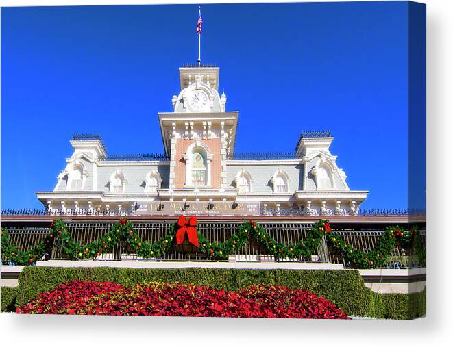 Magic Kingdom Canvas Print featuring the photograph Disney Railroad Station by Mark Andrew Thomas