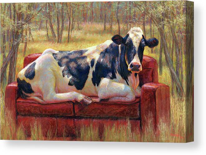 Cow Canvas Print featuring the pastel Diva Bovina by Rita Kirkman