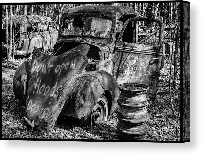 Junk Cars Canvas Print featuring the photograph Do Not Open Hood by Matthew Pace